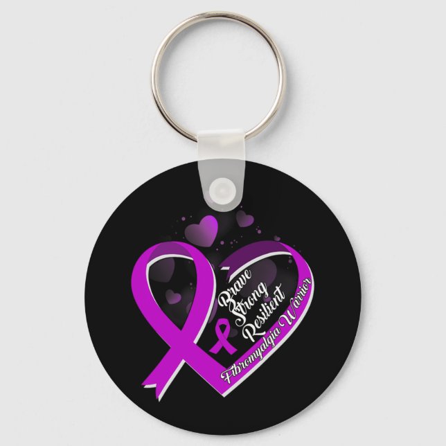 Brave Strong Resilient Fibromyalgia Warrior Awaren Keychain (Front)