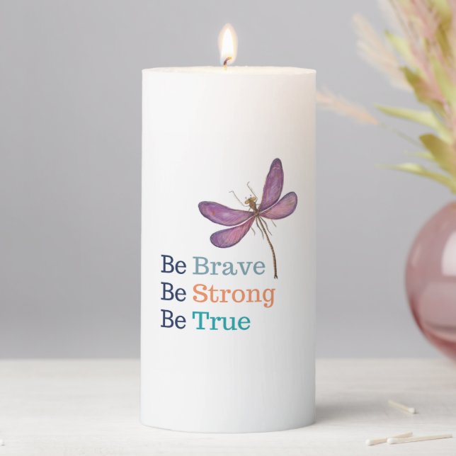 Brave Strong True Dragonfly Pillar Candle (In Situ)