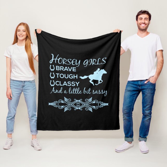 Brave Tough Classy Horse Girl in Light Blue   Fleece Blanket (In Situ)