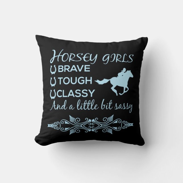 Brave Tough Classy Horse Girl in Light Blue   Throw Pillow (Front)