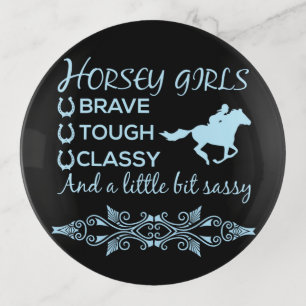 Brave Tough Classy Horse Girl in Light Blue Trinket Tray