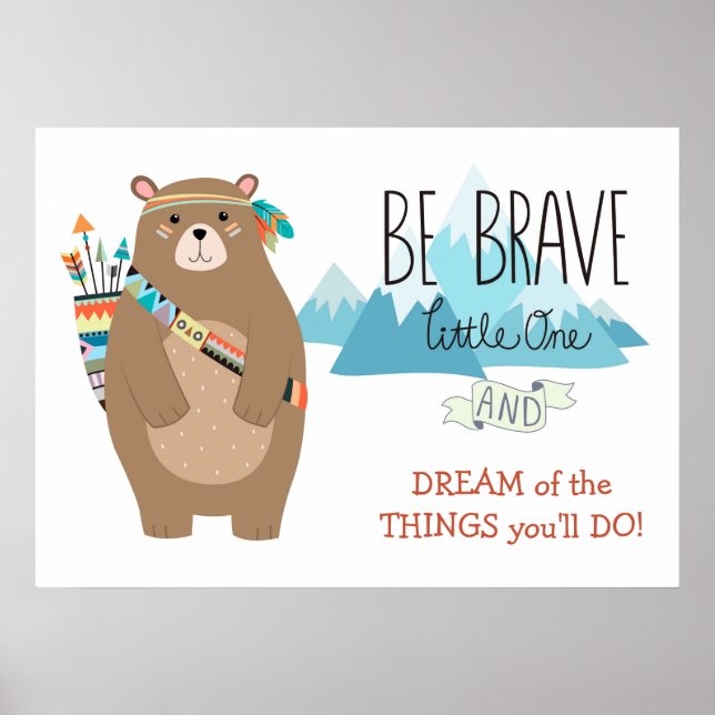 Brave Tribal Bear Cute Nursery Poster (Front)