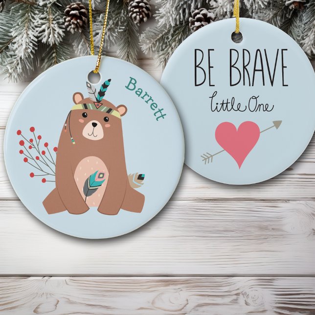 Brave Tribal Bear Personalized Ceramic Ornament (Creator Uploaded)