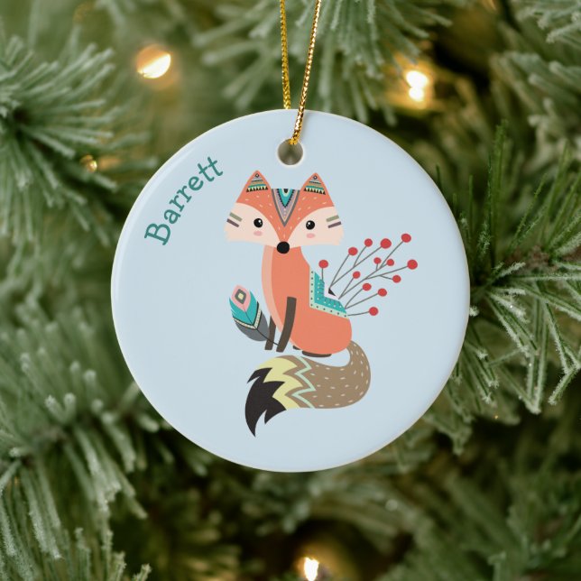 Brave Tribal Fox Personalized Ceramic Ornament (Tree)