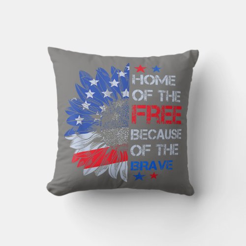 Brave Vintage American Flag Sunflower Patriotic Throw Pillow