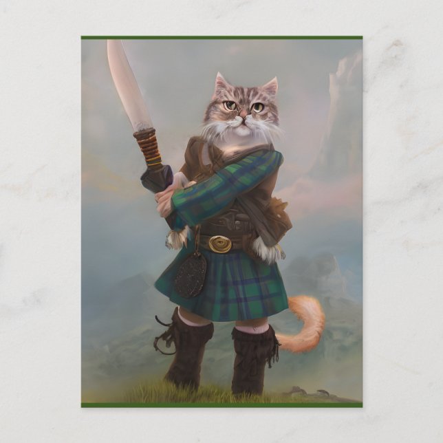 Braveheart Scottish Highlander Cat Scotland Card (Front)