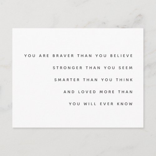 Braver Stronger Smarter Loved  Milne Quote Modern Postcard