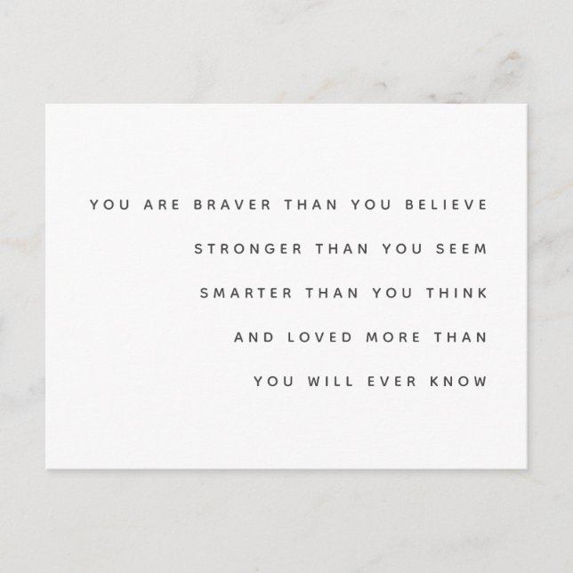 Braver Stronger Smarter Loved | Milne Quote Modern Postcard (Front)