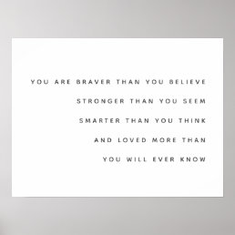 Braver Stronger Smarter Loved | Milne Quote Modern Poster