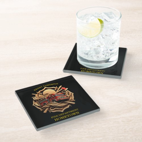 Bravery And Dedication Fire Department  Glass Coaster