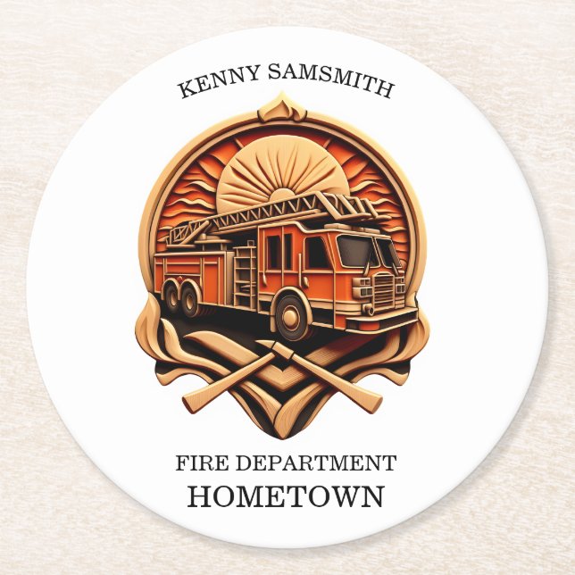 Bravery And Dedication Fire Department Round Paper Coaster (Front)