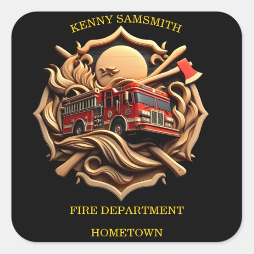 Bravery And Dedication Fire Department  Square Sticker