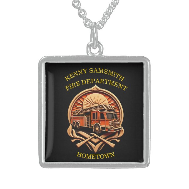 Bravery And Dedication Fire Department Sterling Silver Necklace (Front)