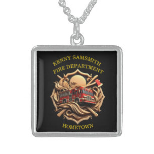 Bravery And Dedication Fire Department  Sterling Silver Necklace