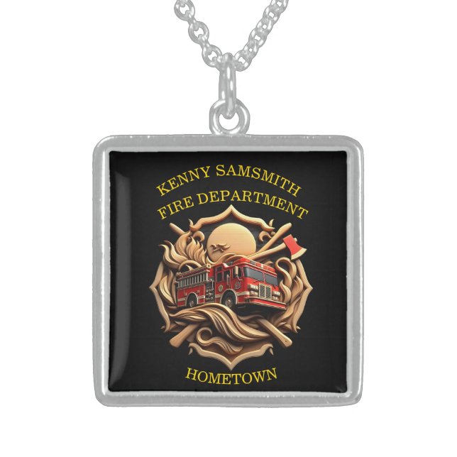 Bravery And Dedication Fire Department  Sterling Silver Necklace (Front)
