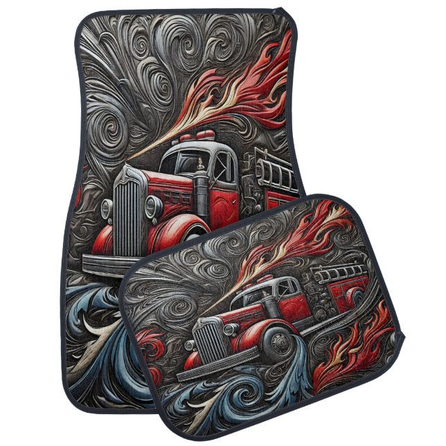 Bravery in Fire Truck Art Car Floor Mat (Set)