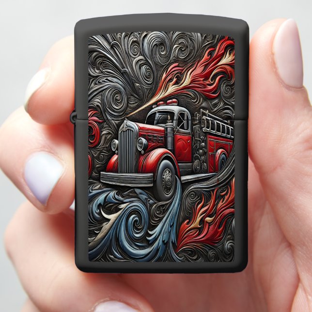 Bravery in Fire Truck Art Zippo Lighter (In Hand)