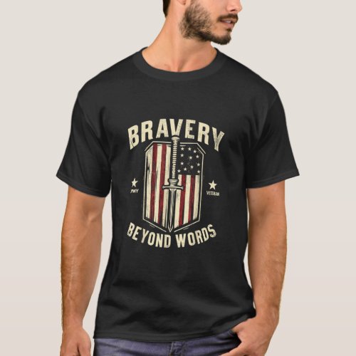 Bravery Veterans Day Distressed American Flag Army T_Shirt