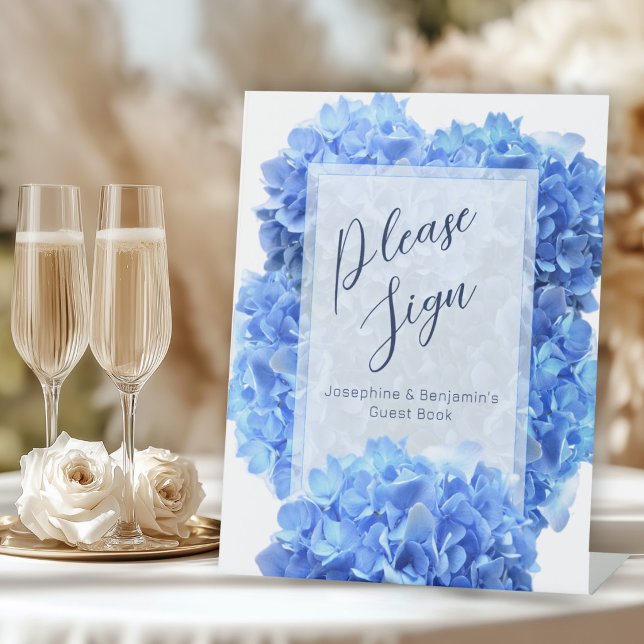 Bravest Blue Hydrangea Flowers Guest Book Pedestal Sign (Creator Uploaded)