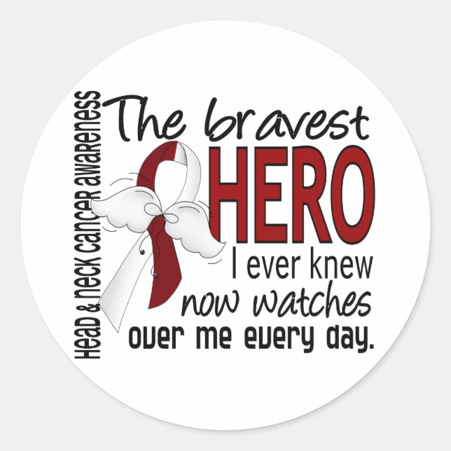 Bravest Hero I Ever Knew Head and Neck Cancer Classic Round Sticker (Front)
