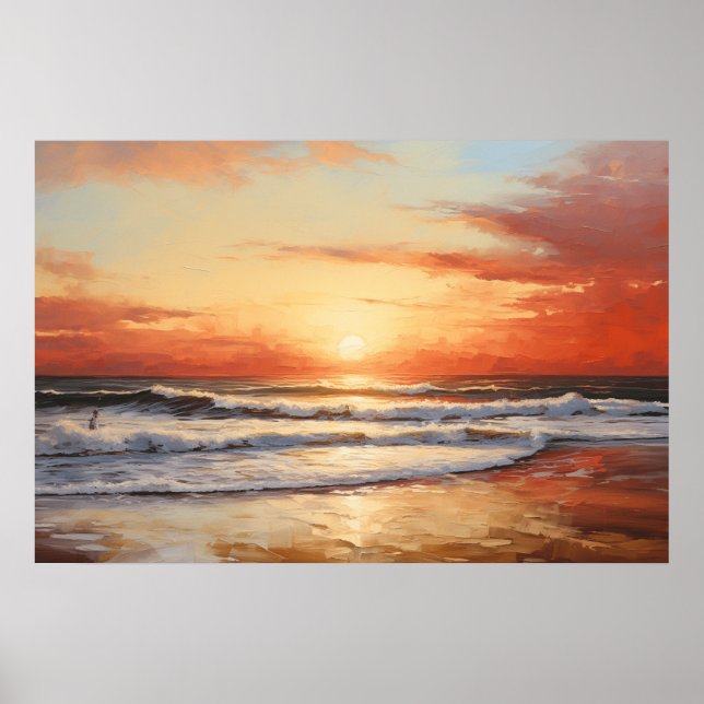 Braving the Surf at Dawn Oil Painting Poster (Front)