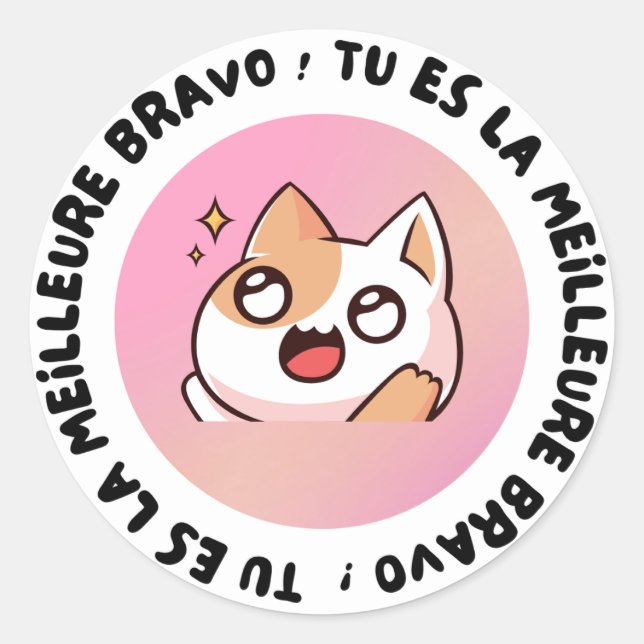 Bravo Tu Es La Meilleure Kawaii Cat Sticker (Front)
