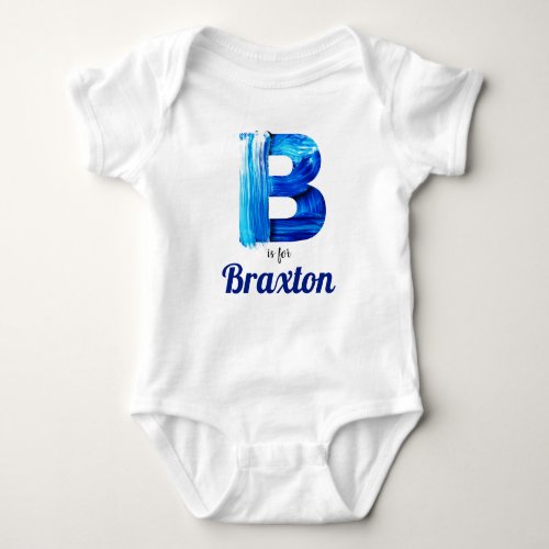 Braxton Name Reveal Letter Boy Blue Paint Newborn Baby Bodysuit