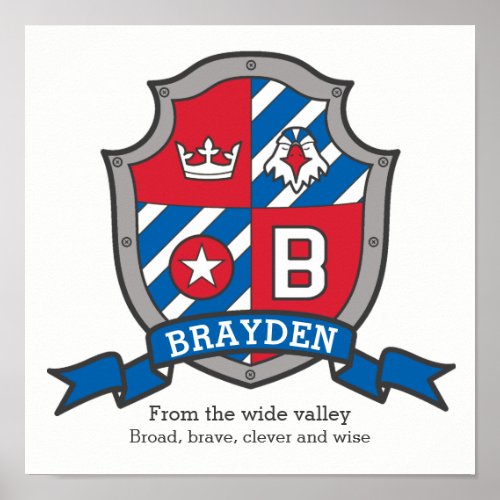 Brayden boys name meaning heraldry shield poster