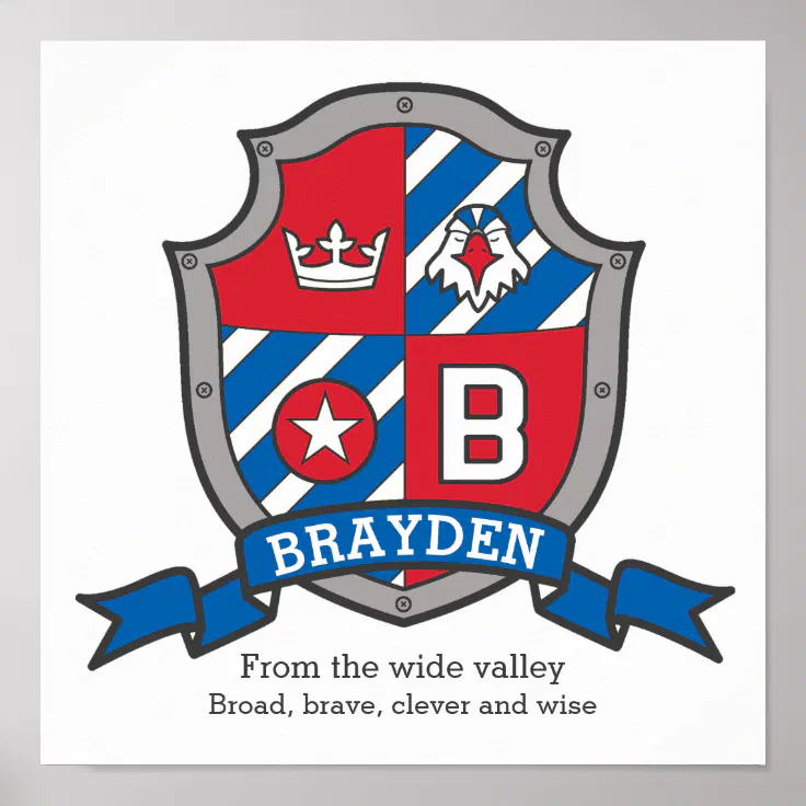 Brayden Boys Name Meaning Heraldry Shield Poster Zazzle