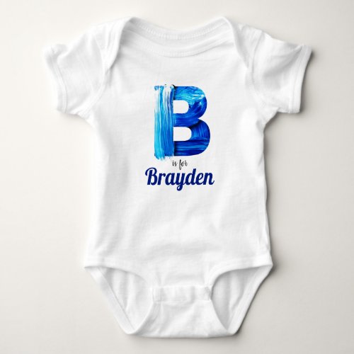 Brayden Name Reveal Letter Boy Blue Paint Newborn Baby Bodysuit