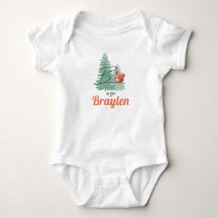 Braylen Name Reveal Letter Woodland Boy Squirrel  Baby Bodysuit