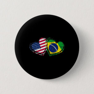Brazil American Flag Heart Brazilian American Love Button