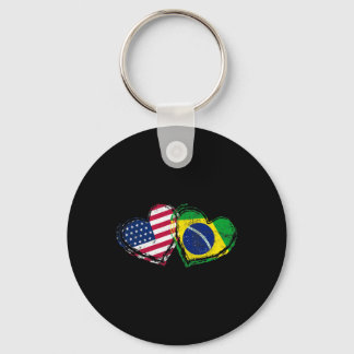 Brazil American Flag Heart Brazilian American Love Keychain