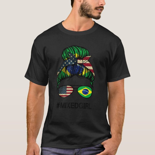Brazil American Flag   USA Brazilian Messy Bun T-Shirt (Front)