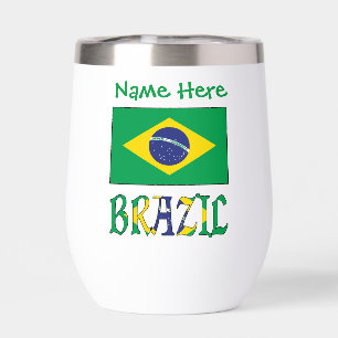 Brazil and Brazilian Flag Green Personalization  Thermal Wine Tumbler