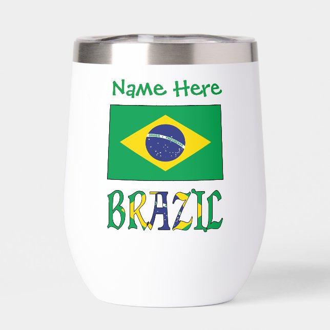 Brazil and Brazilian Flag Green Personalization  Thermal Wine Tumbler (Back)