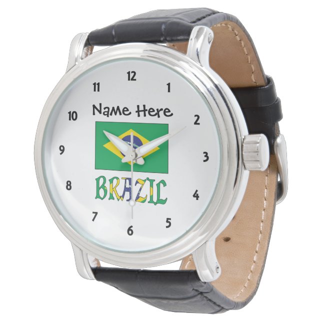 Brazil and Brazilian Flag Personalized Men's  Watch (Angled)