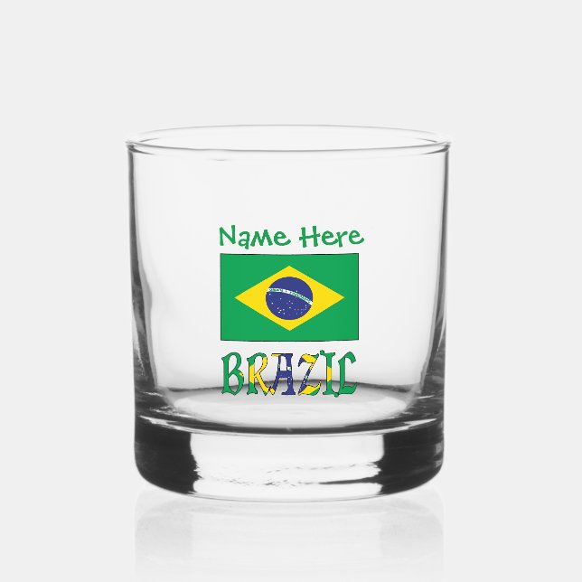 Brazil and Brazilian Flag Personalized  Whiskey Glass (Front)