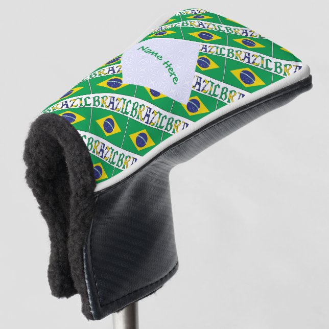 Brazil and Brazilian Flag Tiled Green Personalized Golf Head Cover (3/4 Front)