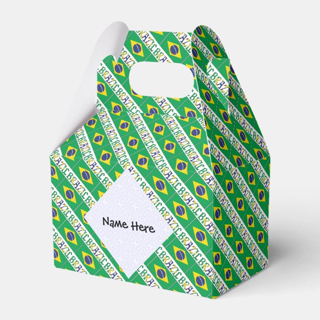 Brazil and Brazilian Flag Tiled Personalized  Favor Boxes (Front Side)