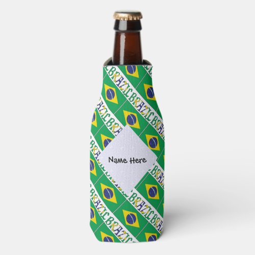 Brazil and Brazilian Flag Tiled with Your Name Bottle Cooler