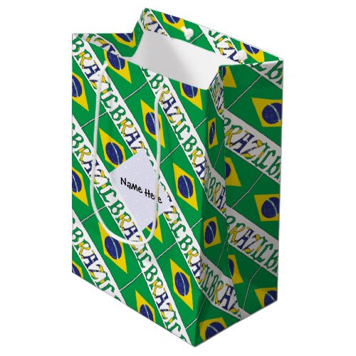 Brazil and Brazilian Flag Tiled with Your Name Medium Gift Bag