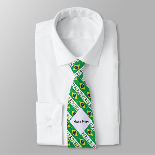 Brazil and Brazilian Flag Tiled with Your Name Neck Tie