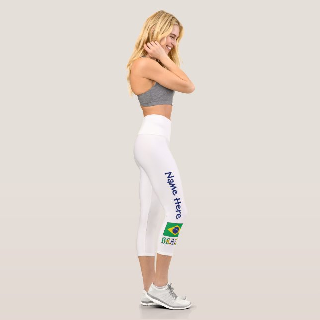 Brazil and Brazilian Flag with Your Name Capri Leggings (Right)