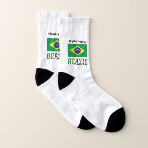 Brazil and Brazilian Flag with Your Name Socks