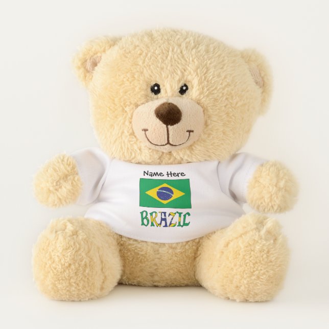 Brazil and Brazilian Flag with Your Name Teddy Bear (Front)