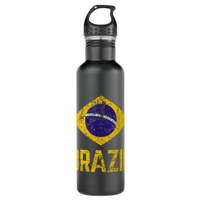 BRAZIL BRASIL Flag Vintage Distressed BRAZIL  Stainless Steel Water Bottle (Front)
