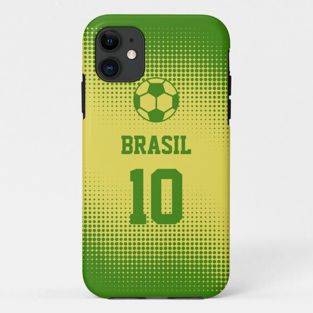 Brazil Brasil Football with Custom Text Number Case-Mate iPhone Case (Back)