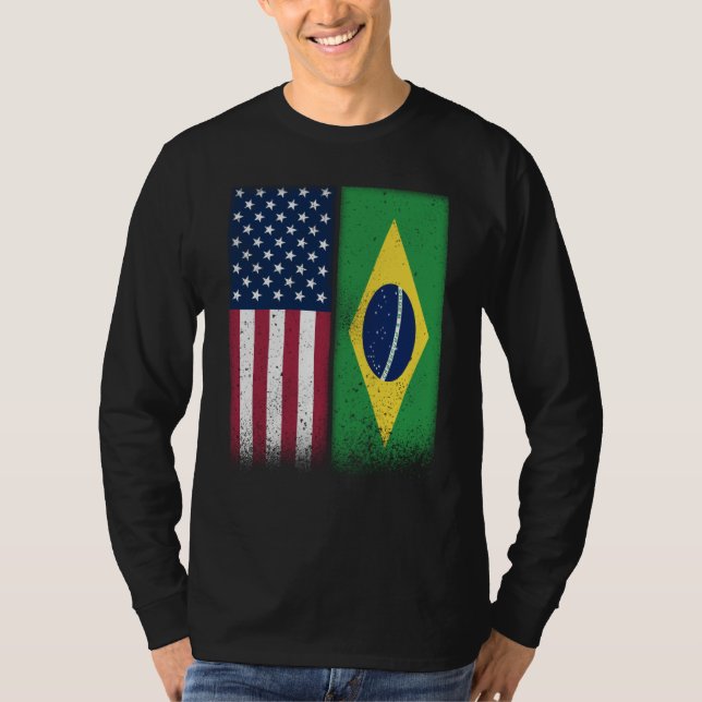 Brazil Brazilian American Flags Proud USA Brazil T-Shirt (Front)