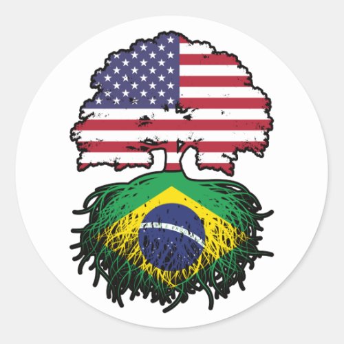 Brazil Brazilian American USA Tree Roots Flag Classic Round Sticker